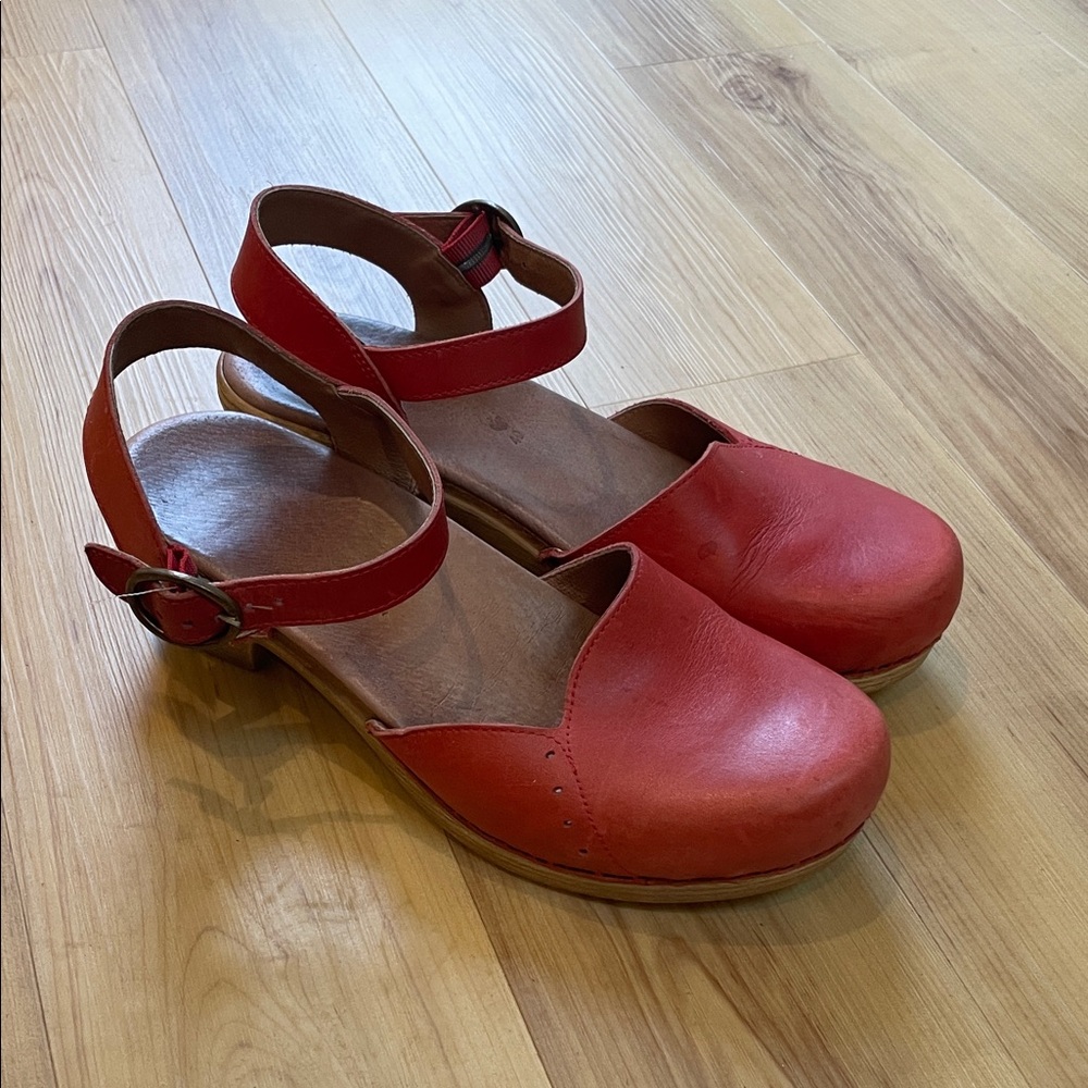 Dansko Red Leather Women's Mules with Strap